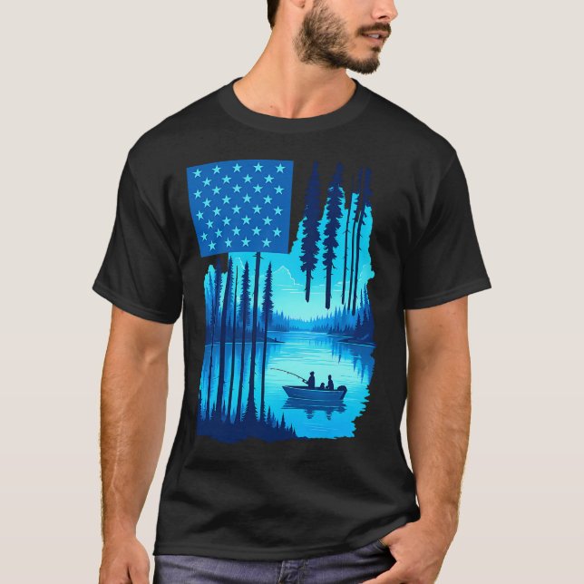 T-shirt Poisson osseux drapeau américain pêche (Devant)