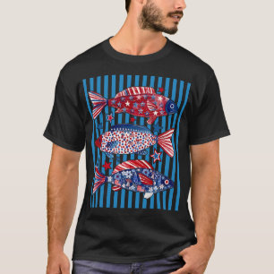 T-shirt Poisson patriotique rayé