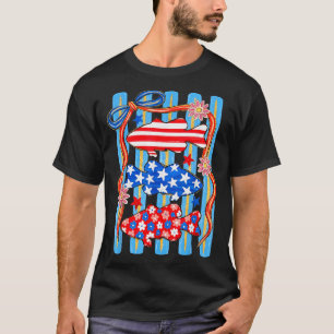 T-shirt Poisson Patriotique Rouge Blanc Bleu Été Drôle Hom