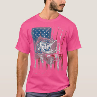 T-shirt Poisson Pêche Basse Pêcheur US Drapeau