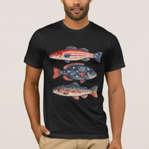 T-shirt Poisson Préparé Patriotique Graphique de Pêche Ame