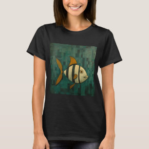 T-shirt Poisson rayé noir et jaune tropical