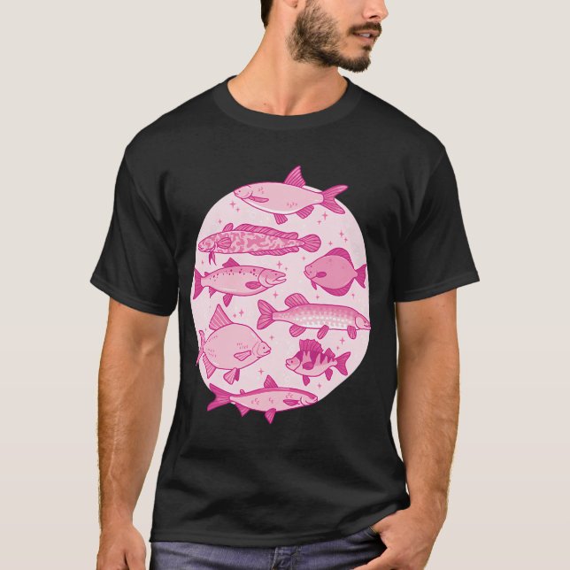 T-shirt Poisson rose et scintillant (Devant)
