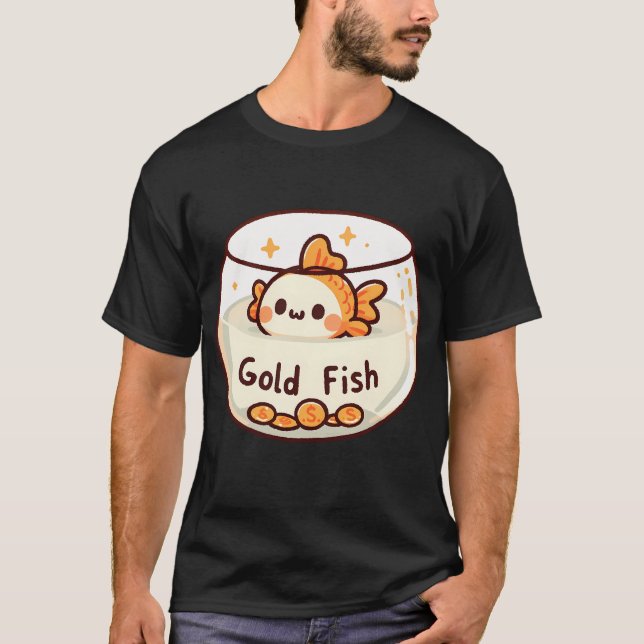 T-shirt Poisson rouge dans un bol avec des pièces (Devant)