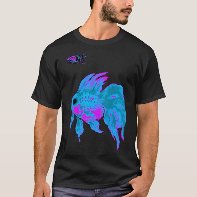 T-shirt poisson rouge & insect électrique cool (Devant)