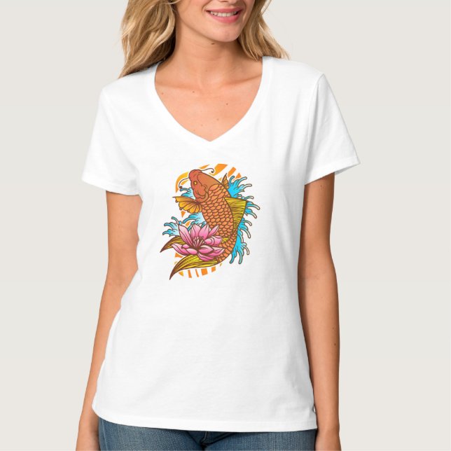 T-Shirt Poisson Rouge Koi Coloré (Devant)