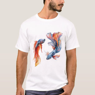 T-shirt Poisson Siamais, Jumeaux, Aquarelle, OEuvre murale