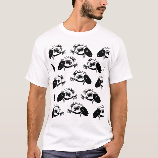 T-shirt Poisson squelette noir blanc Halloween (Devant)
