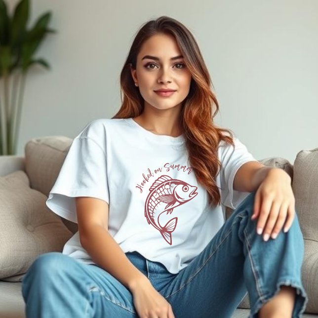 T-shirt Poisson sur le rouge-cerisier été (Fish Hooked on Summer- Cherry Red)