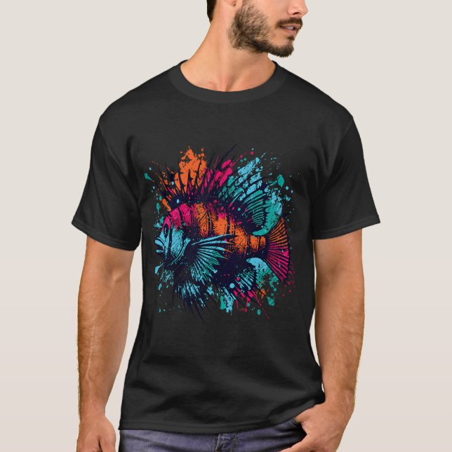T-shirt Poisson Tropical Océan Graffiti Éclaboussure (Devant)