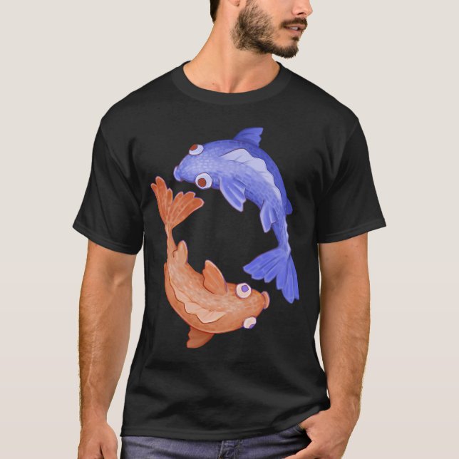 T-shirt poisson ying yang rouge et bleu (Devant)