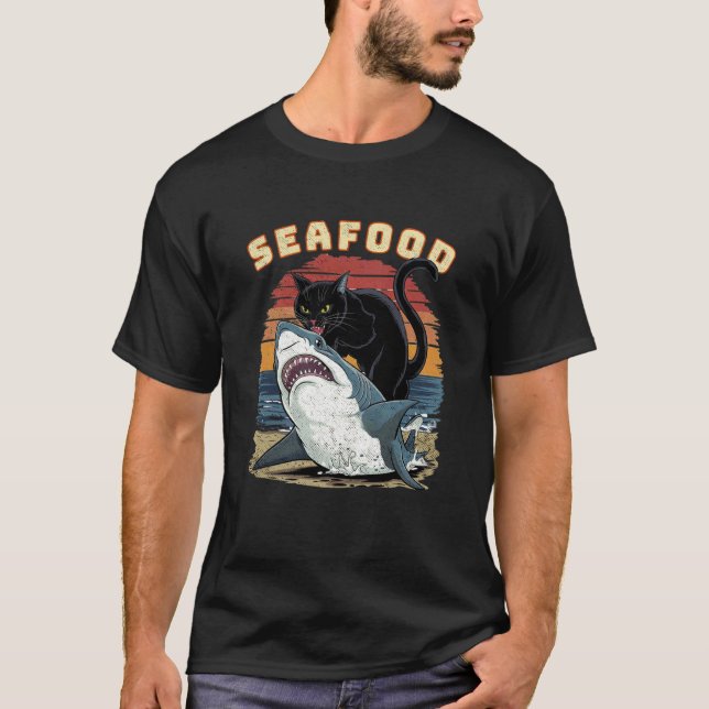 T-Shirt Poissonnerie Chat Mordant Requin Drôle Océ (Devant)