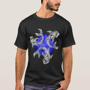 T-shirt Poissons argentés sur cercle bleu