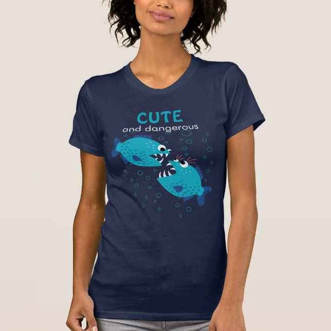T-shirt Poissons bleus de piranha des textes faits sur (Devant)