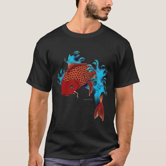 T-shirt Poissons de Koi sautant dans l'eau. Conception de (Devant)