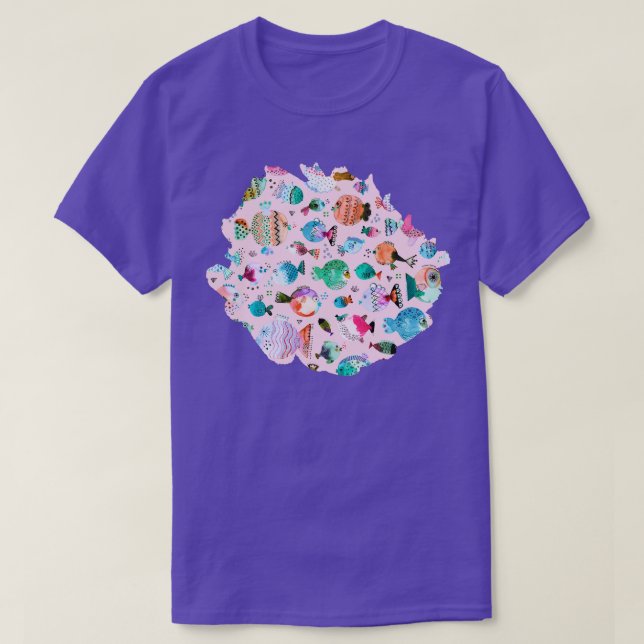 T-shirt Poissons de Puffer rose (Design devant)