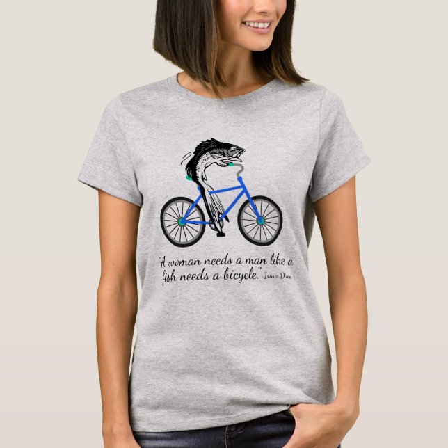 T-shirt Poissons féministes montant une bicyclette (avec (Devant)