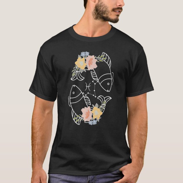 T-shirt Poissons Hippie Zodiac Fleurs Paix Amour Unité Res (Devant)