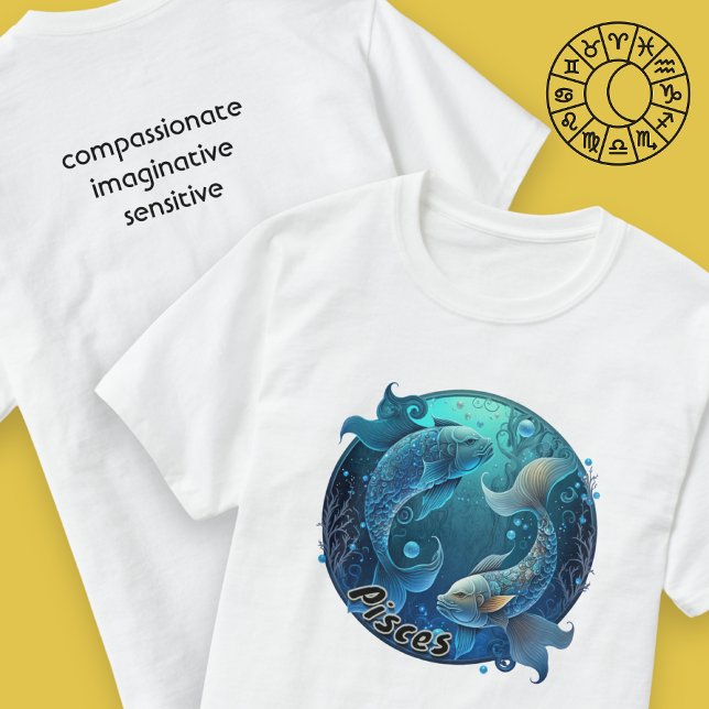 T-shirt Poissons Turquoise et noir Aquarelle Zodiac Mens T (Créateur téléchargé)