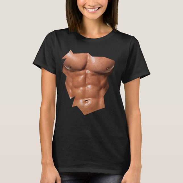 T-shirt Poitrine Six Pack Abs drôle faux abs Muscles REALI (Devant)