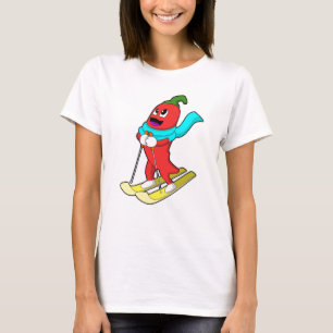 T-shirt Poivre en skieur avec skis