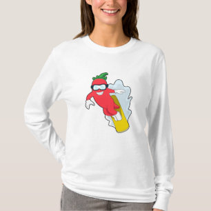 T-shirt Poivron au snowboard avec snowboard