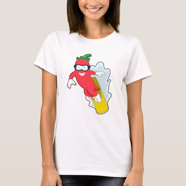 T-shirt Poivron au snowboard avec snowboard (Devant)