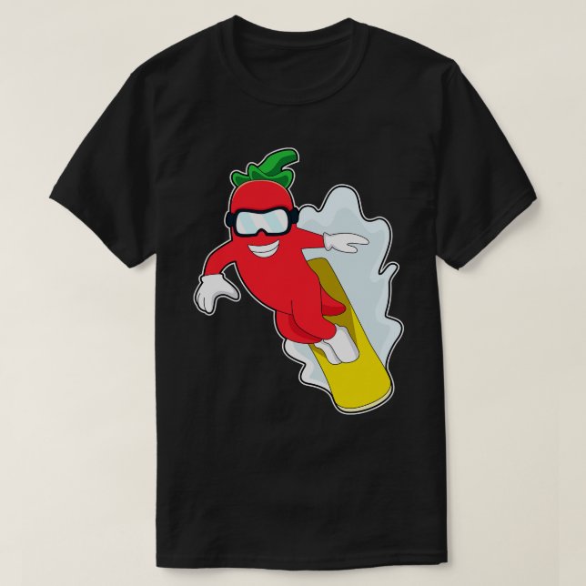 T-shirt Poivron au snowboard avec snowboard (Design devant)