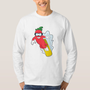 T-shirt Poivron au snowboard avec snowboard