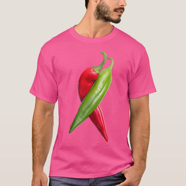 T-shirt Poivrons Chili Rouge Et Vert. (Devant)