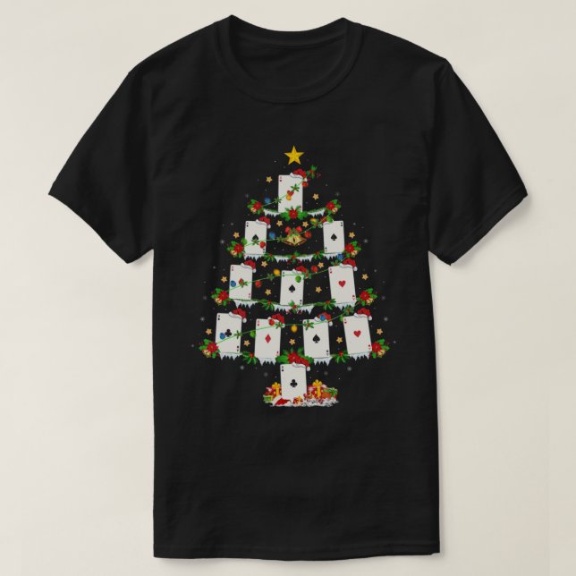 T-shirt Poker Game Lover Xmas Lights Poker Christmas Tree  (Design devant)