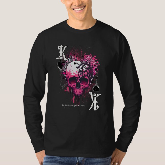 T-shirt Poker Playing Card Apparel King Of Hearts Skull (Devant)