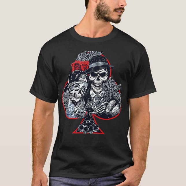 T-shirt Poker Skuls Gangster Life Poker Joueurs Cadeau (Devant)