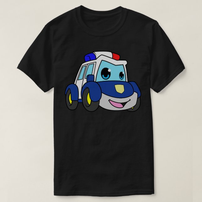 T-shirt Police à feu bleu et sirène (Design devant)