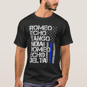 T-shirt Police à la retraite Code phonique mince Lin bleu