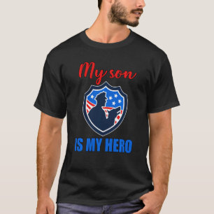 T-shirt Police Agent Maman Mon Fils Est Mon Héros Sueur