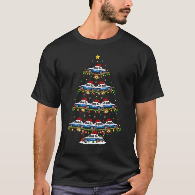 T-shirt Police Car Christmas Tree Lights Santa Police Car  (Devant)