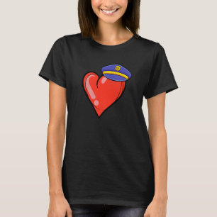 T-shirt Police cardiaque Valentines Jour Cool policier Cou