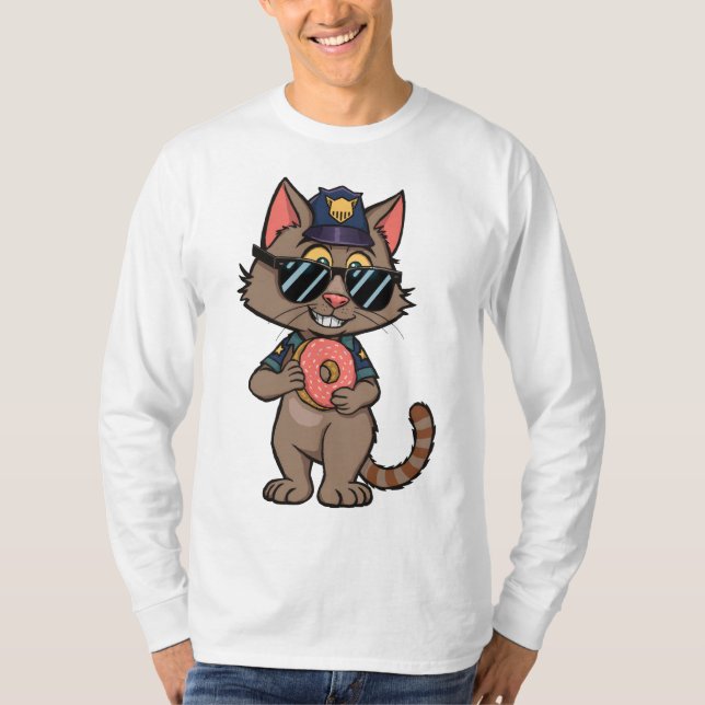 T-shirt Police Cat - 90s Cartoon Donut Cop (Devant)