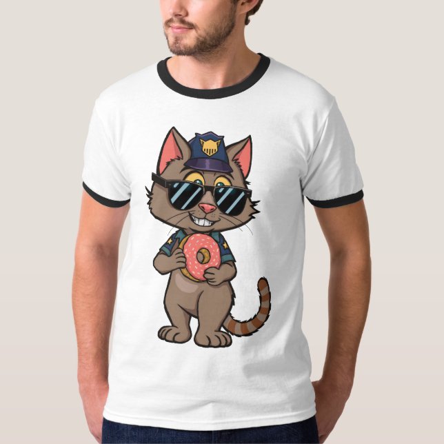 T-shirt Police Cat - 90s Cartoon Donut Cop (Devant)
