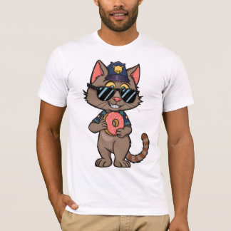 T-shirt Police Cat - 90s Cartoon Donut Cop