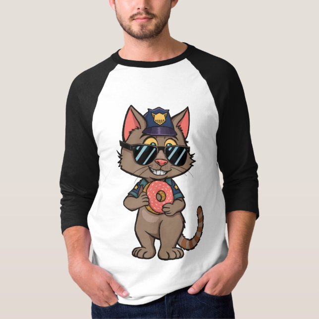 T-shirt Police Cat - 90s Cartoon Donut Cop (Devant)