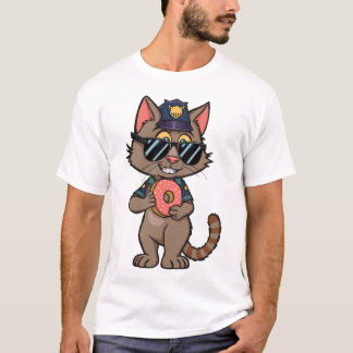 T-shirt Police Cat - 90s Cartoon Donut Cop