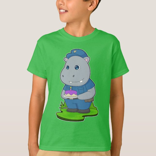 T-shirt Police d'anniversaire d'hippopotame (Devant)