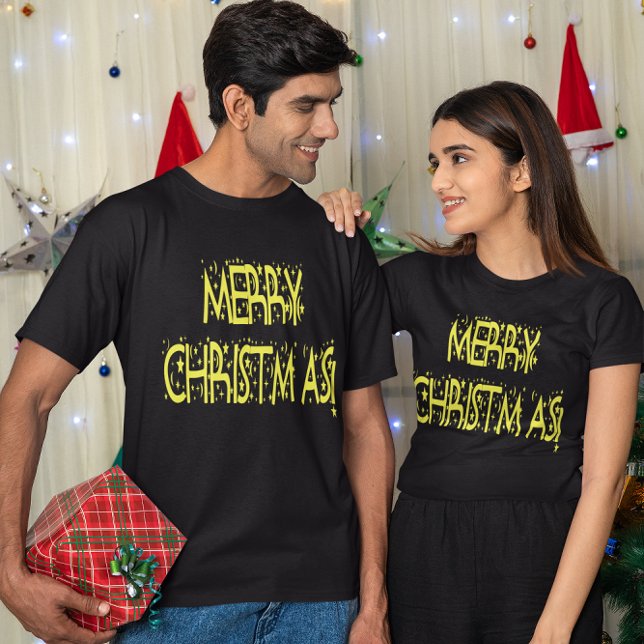 T-shirt Police de Noël Nuit Étoilée (Merry Christmas Starry Night Font T-Shirt)