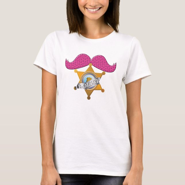 T-shirt Police drôle de moustache de roses indien (Devant)