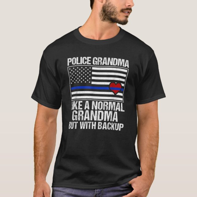 T-shirt Police Grand-mère Ligne bleue Drapeau Coeur (Devant)