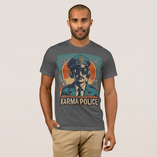 T-shirt Police Karma - Witty Retro Art Radiohead (Devant entier)