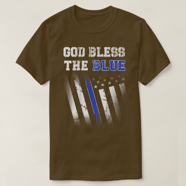 T-shirt Police Ligne Bleue Mince, Dieu Béni Le Bleu Imprim (Design devant)