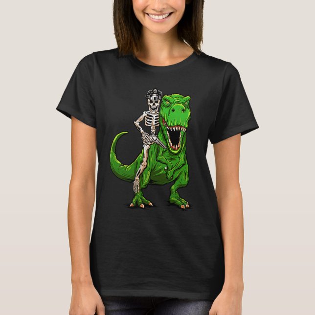T-shirt Police Officer Skeleton Dinosaur T Rex Halloween C (Devant)
